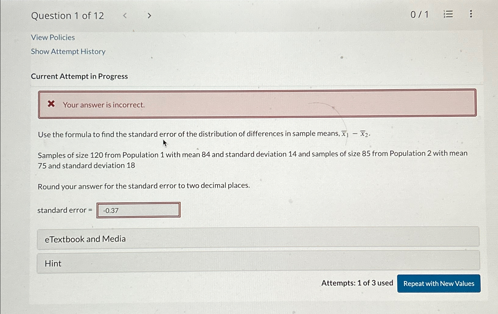Solved Question 1 ﻿of 12View PoliciesShow Attempt | Chegg.com