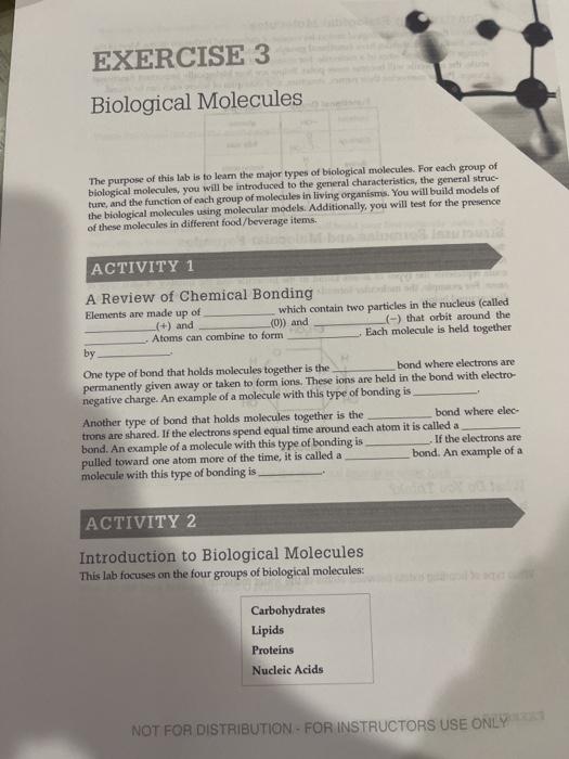 Solved EXERCISE 3 Biological Molecules The purpose of this | Chegg.com