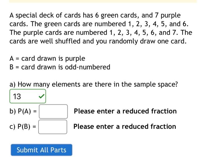 Solved A Special Deck Of Cards Has 6 Green Cards, And 7 | Chegg.com