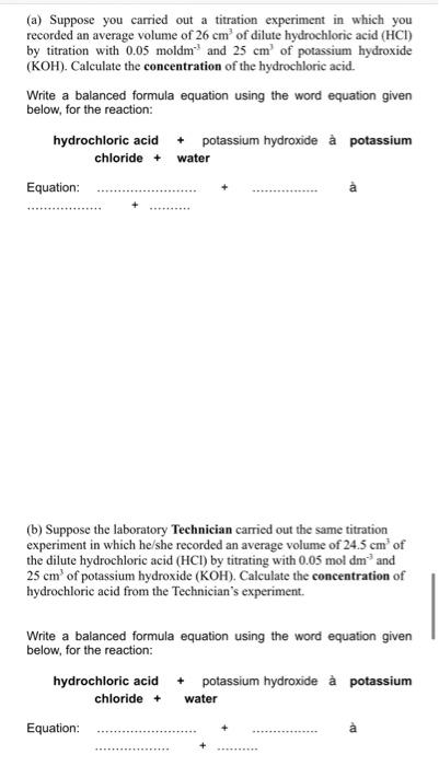Solved (a) Suppose you carried out a titration experiment in | Chegg.com