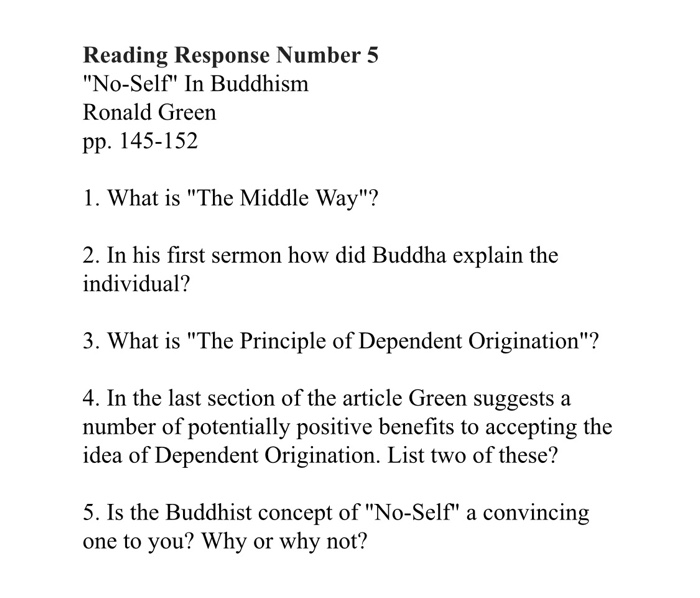 Reading Response Number 5 "No-Self" In Buddhism | Chegg.com