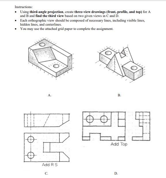 Solved Instructions: • Using third-angle projection, create | Chegg.com