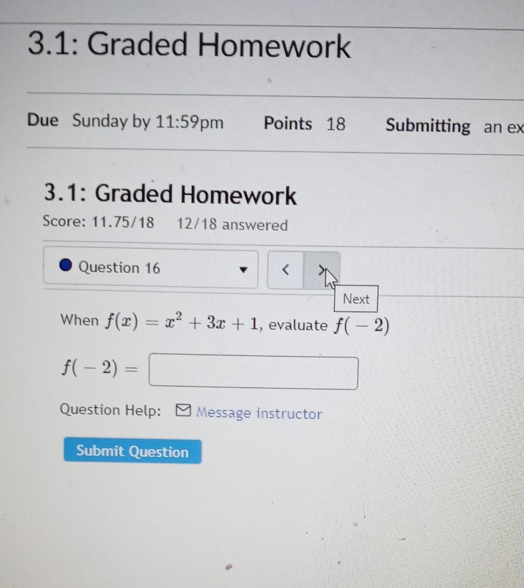 Solved 3.1: Graded Homework Due Sunday by 11:59pm Points 18 | Chegg.com