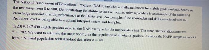 Solved The National Assessment of Educational Progress | Chegg.com