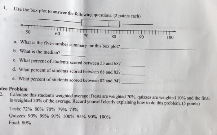 Solved 1. Use the box plot to answer the following | Chegg.com
