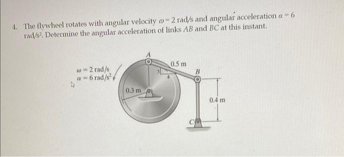 Solved 4. The flywheel rotates with angular velocity (= 2 | Chegg.com