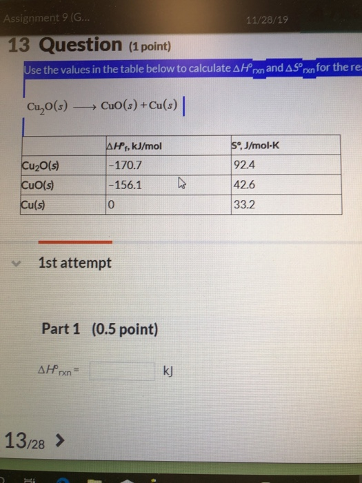 Solved Assignment 9 (G... 11/28/19 13 Question (1 point) Use | Chegg.com