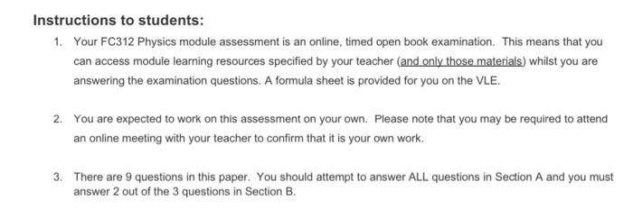 Solved Instructions to students: 1. Your FC312 Physics | Chegg.com