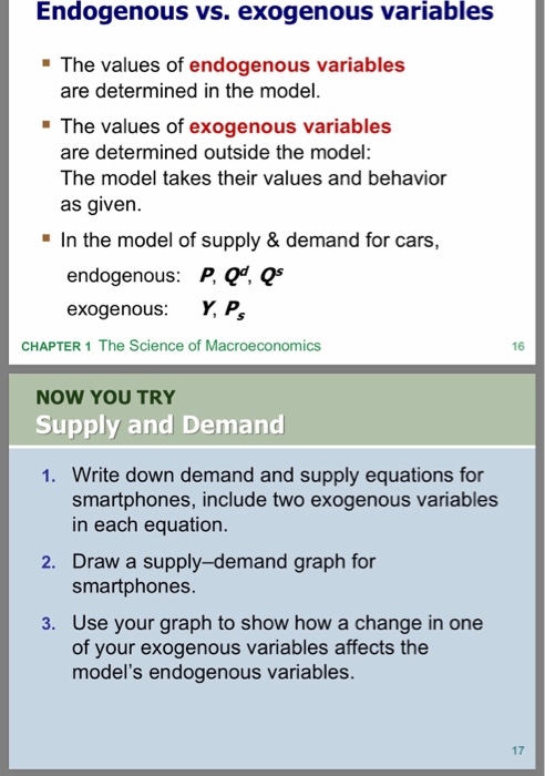 Solved Endogenous Vs Exogenous Variables The Values Of Chegg Com