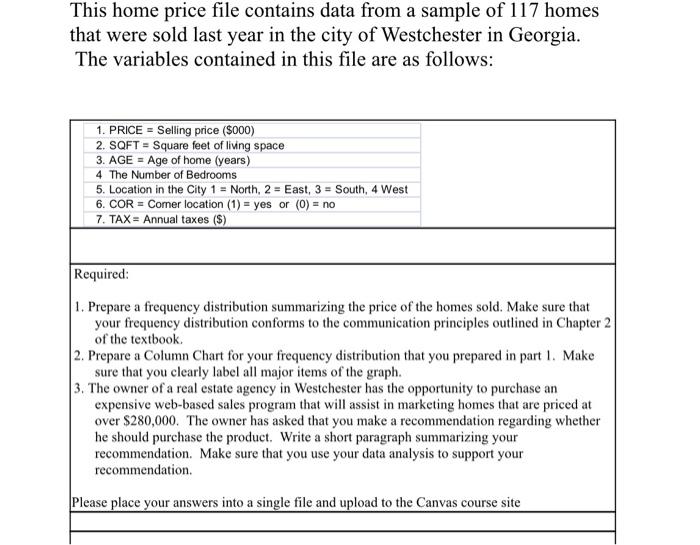 Solved This home price file contains data from a sample of | Chegg.com