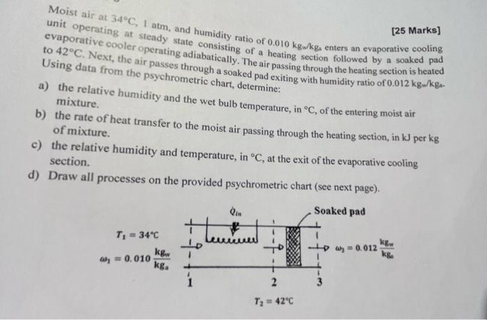 Solved [25 Marks] Moist air at 34°C, 1 atm, and humidity | Chegg.com