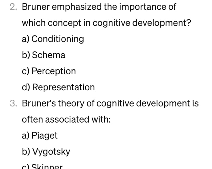 Solved Bruner emphasized the importance of which concept in