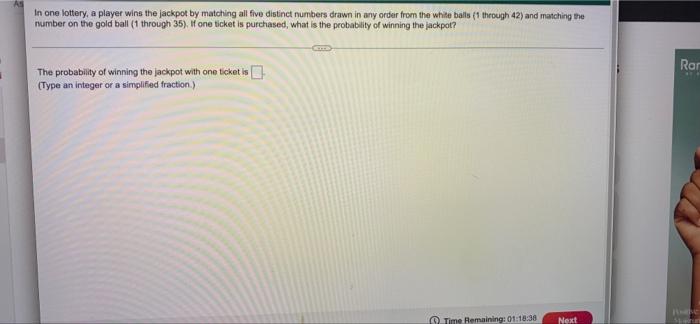 Solved In one lottery, a player wins the jackpot by matching | Chegg.com