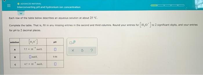 Solved III ADVANCED MATERAL Interconverting Ph And Hydronium Chegg