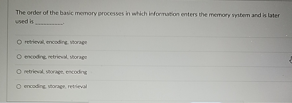 Solved The order of the basic memory processes in which | Chegg.com