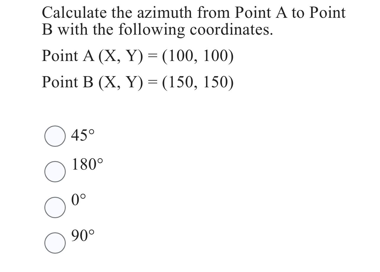 Solved Calculate the azimuth from Point A to Point B ﻿with | Chegg.com