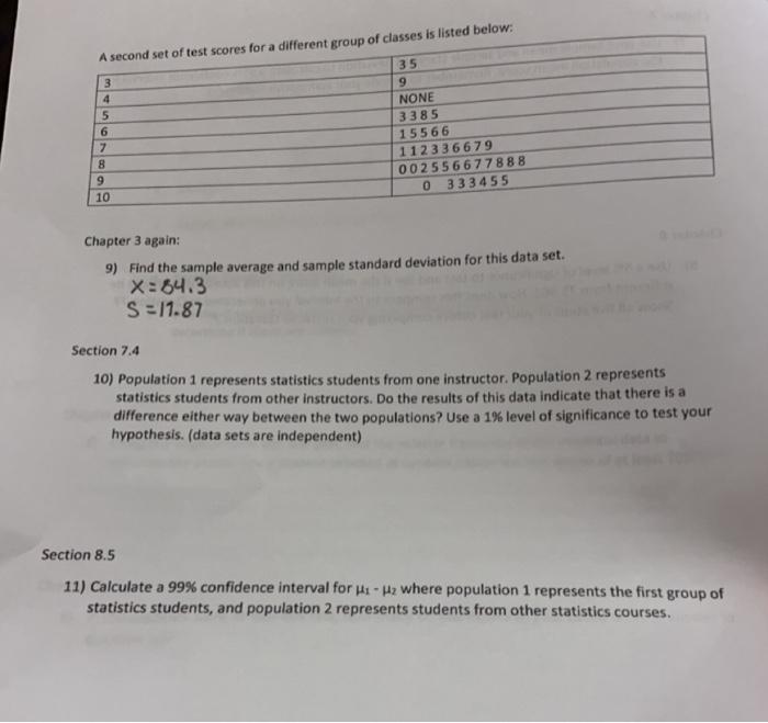 Chapter 3 again: 9) Find the sample average and | Chegg.com