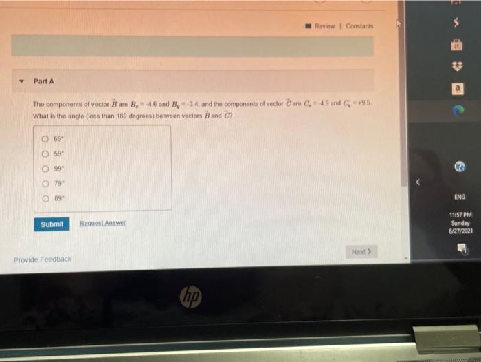 Solved Review | Constant Part A The components of vector | Chegg.com