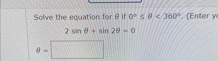 Solved Solve the equation for \\( \\theta \\) if \\( | Chegg.com