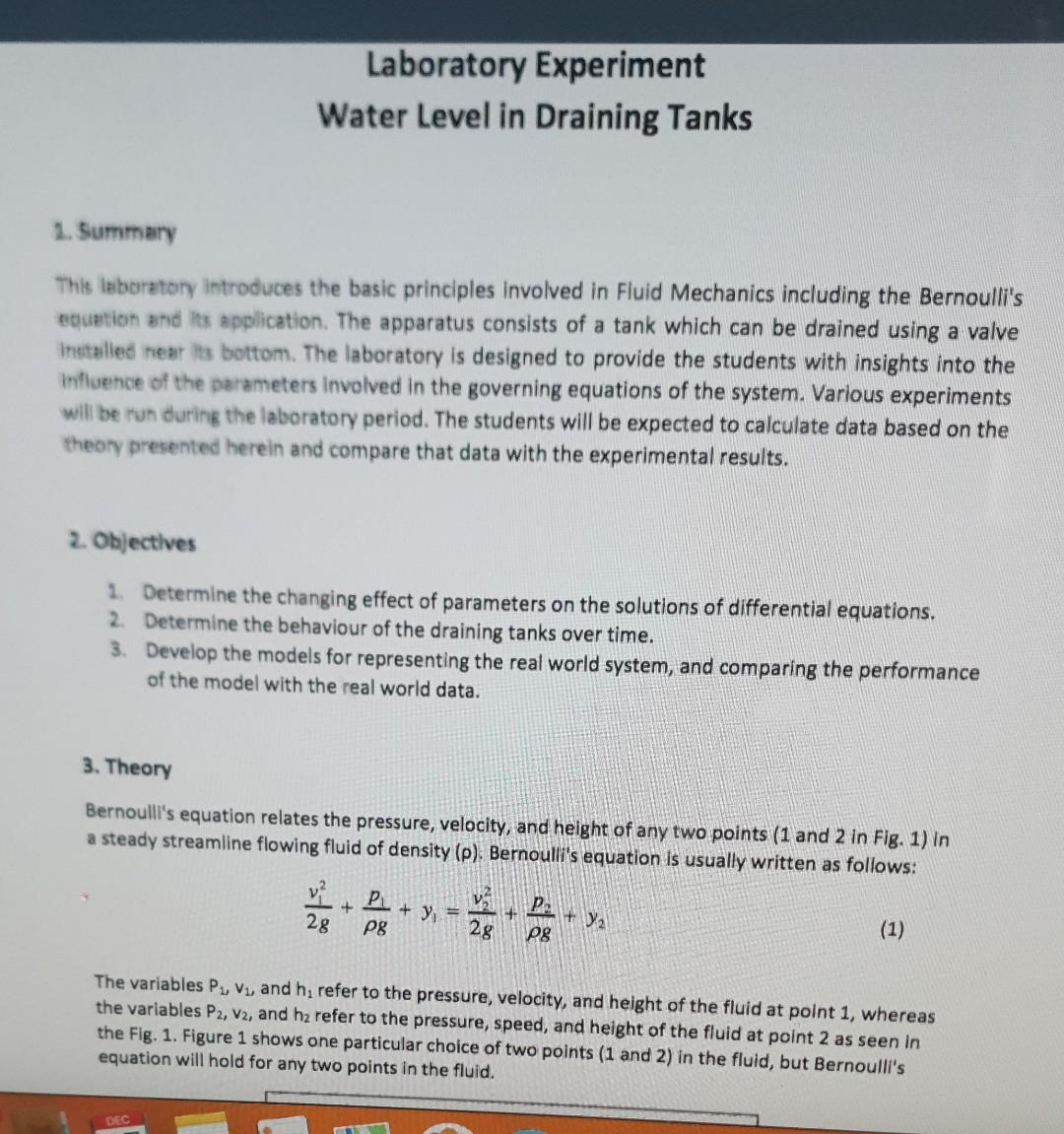 Laboratory Experiment Water Level in Draining Tanks