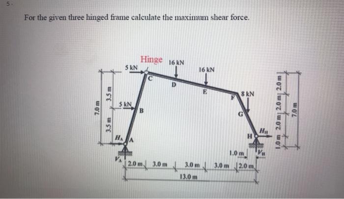 Solved 5 For the given three hinged frame calculate the | Chegg.com