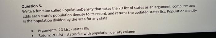 Solved Question 5. Write a function called Population | Chegg.com