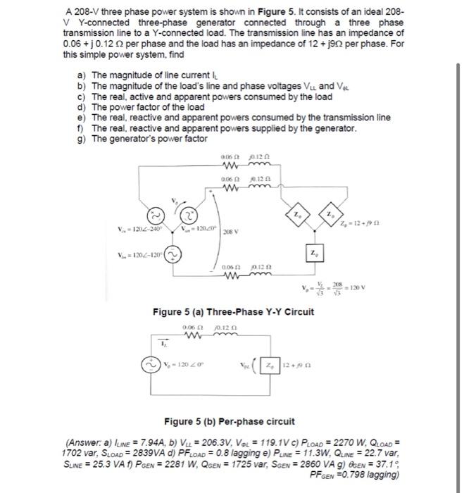 Solved A 208-V Three Phase Power System Is Shown In Figure | Chegg.com