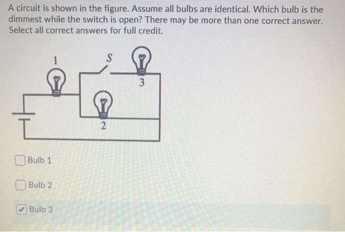 Solved A circuit is shown in the figure. Assume all bulbs | Chegg.com