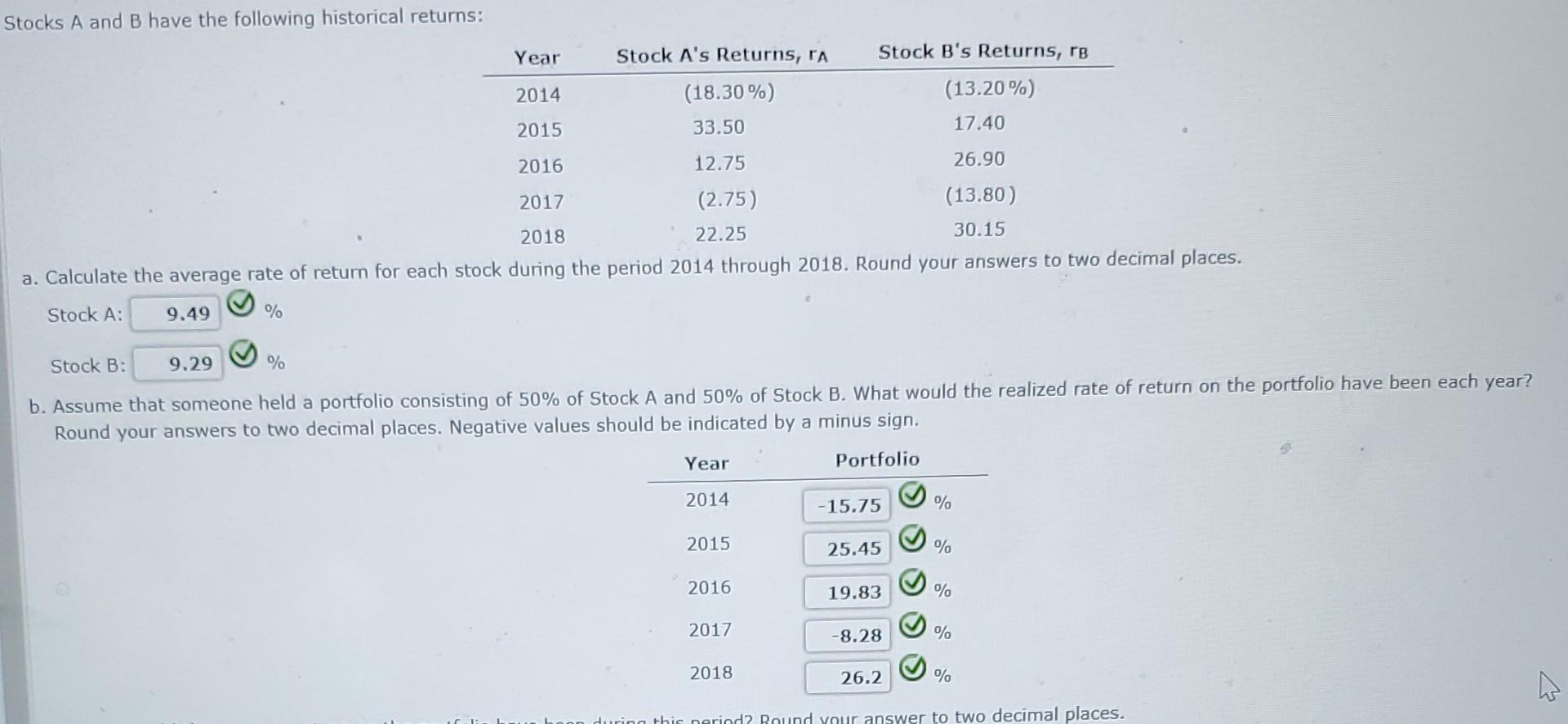 Solved Stocks A And B Have The Following Historical Returns: | Chegg.com