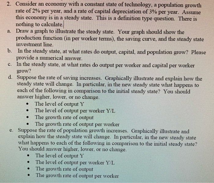 Solved 2. Consider an economy with a constant state of | Chegg.com