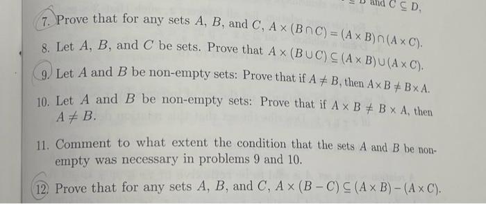 Solved SD 7. Prove That For Any Sets A, B, And C, A X (BOC) | Chegg.com