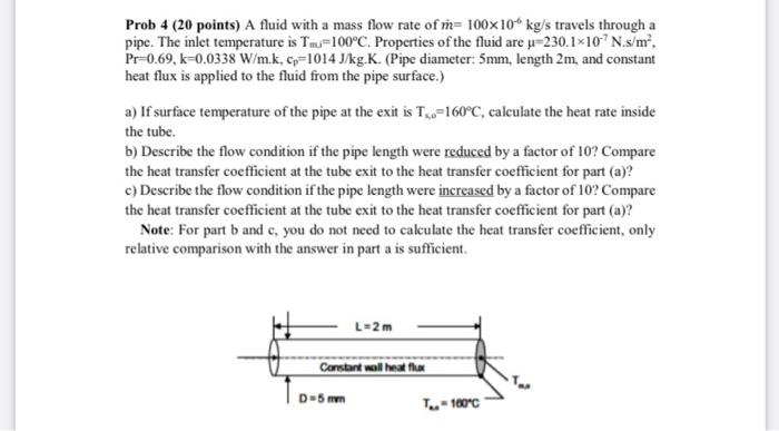 Solved Prob 4 (20 points) A fluid with a mass flow rate of | Chegg.com
