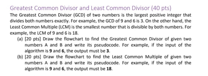 Solved Greatest Common Divisor and Least Common Divisor (40 | Chegg.com