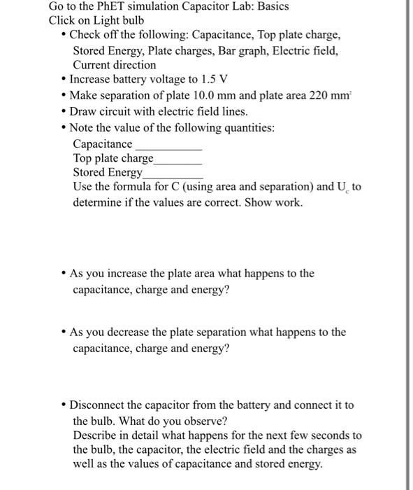 Solved Go to the PhET simulation Capacitor Lab Basics Click
