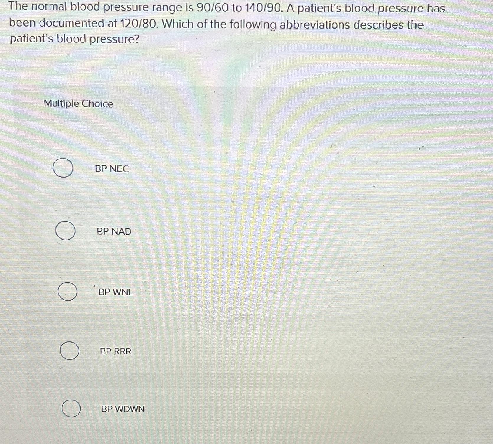 Solved The normal blood pressure range is 9060 ﻿to 14090. ﻿A | Chegg.com