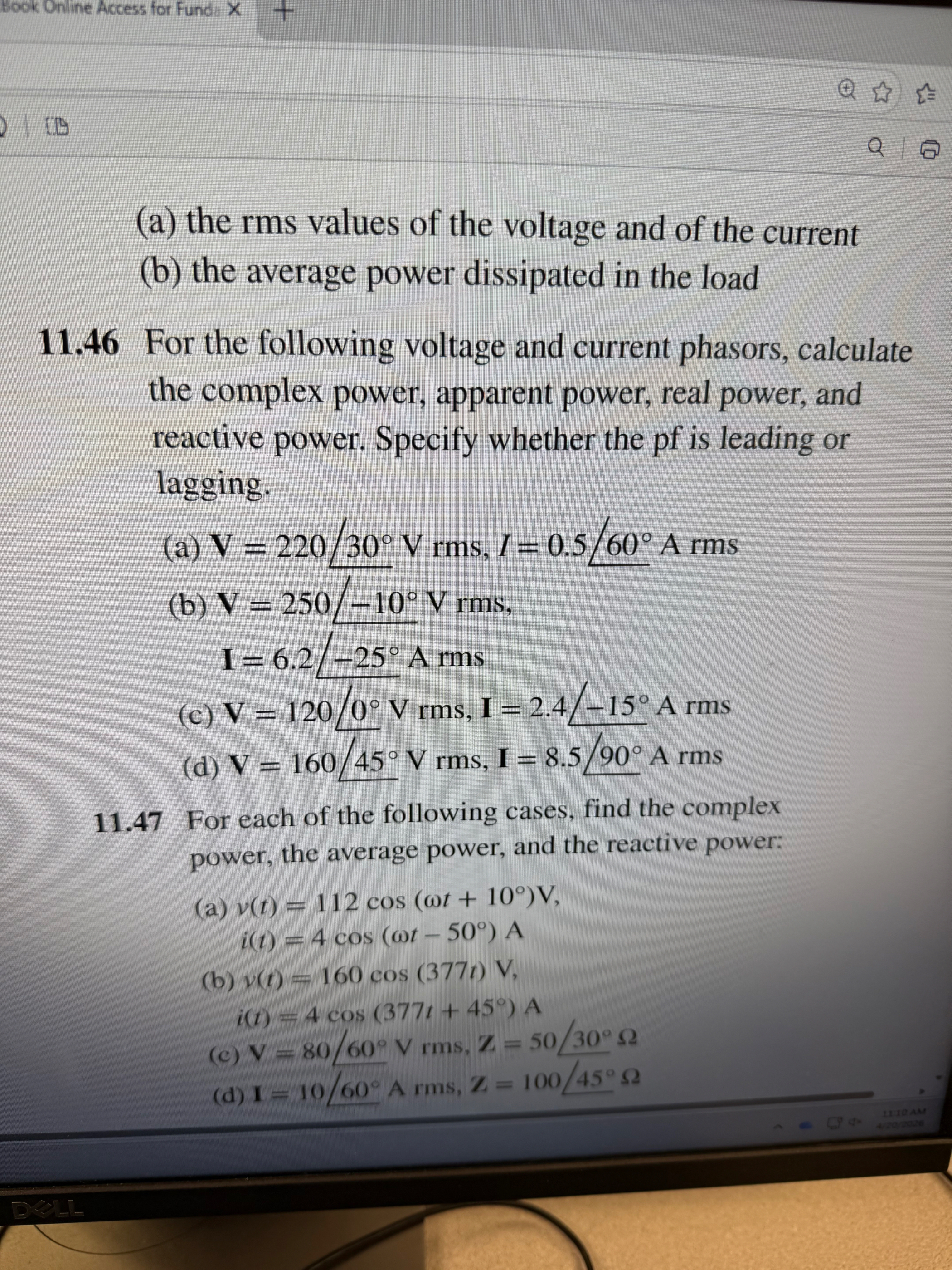 Solved (a) ﻿the rms values of the voltage and of the | Chegg.com