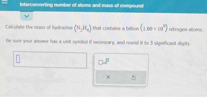 Solved Calculate The Mass Of Hydrazine N H That Contains Chegg Com