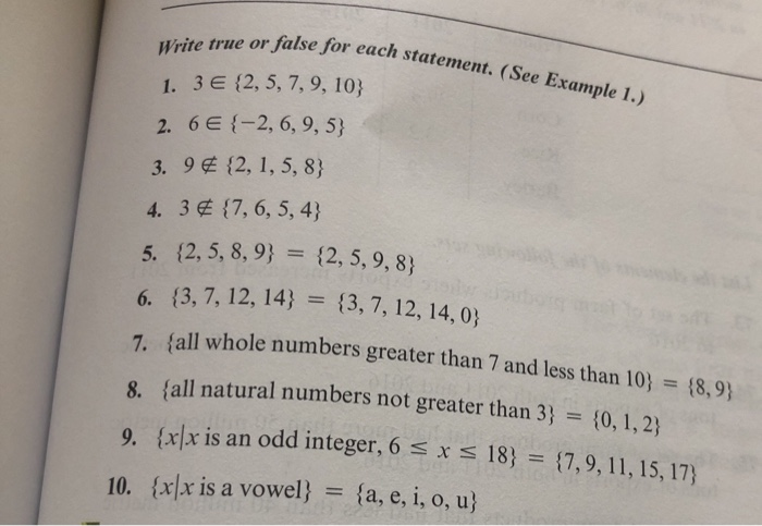 Write True Or False For Each Statement See Example Chegg Com