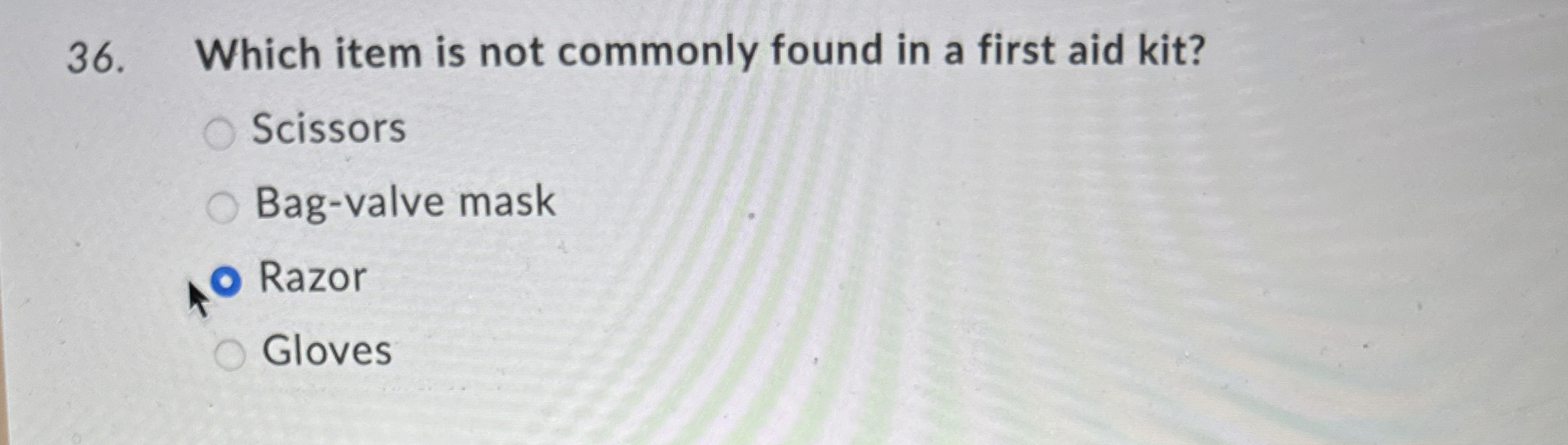 which item is not commonly found in a first aid kit