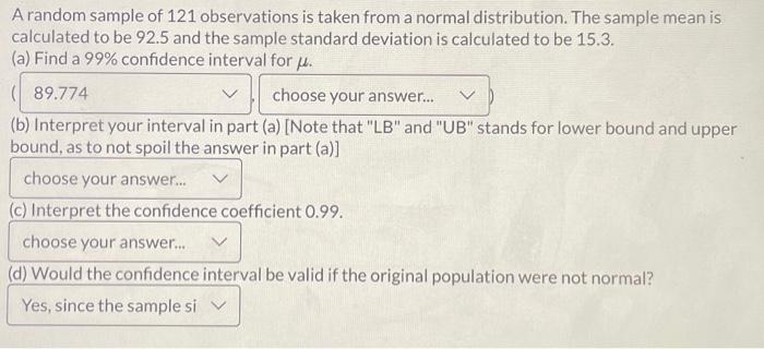 A random sample of 121 observations is taken from a | Chegg.com