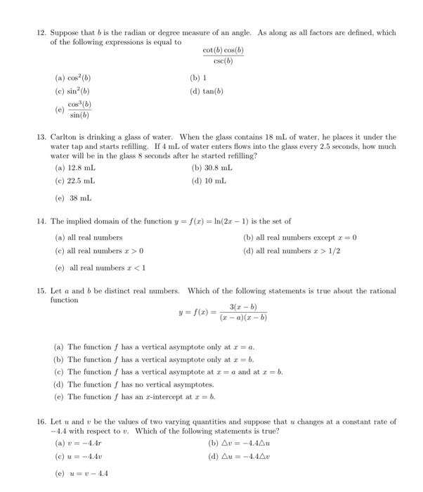 Solved 12. Suppose that b is the radian or degree measure of | Chegg.com