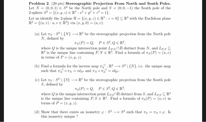 Problem 2 Pts Stereographic Projection From Chegg Com