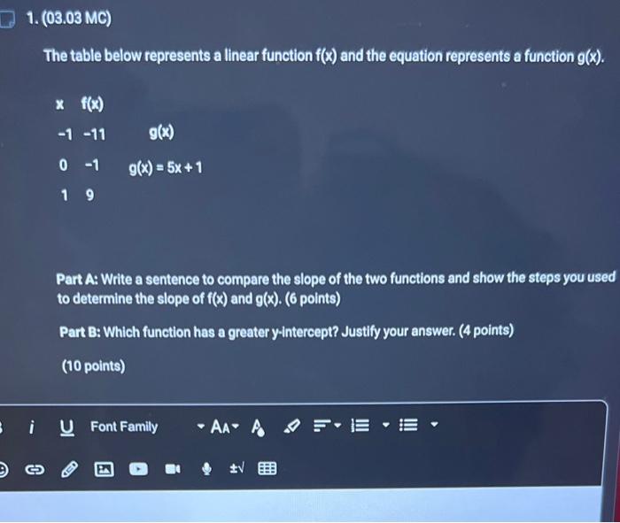 the table represents some points on the graph of linear function f