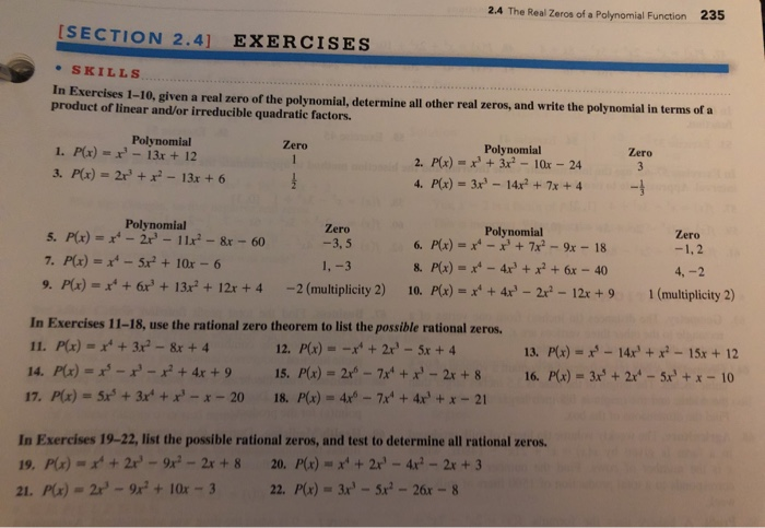 Solved 2 4 The Real Zeros Of A Polynomial Function 235 S Chegg Com