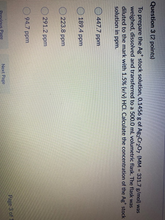 Solved Question 3 (2 points) To prepare the Ag* stock | Chegg.com