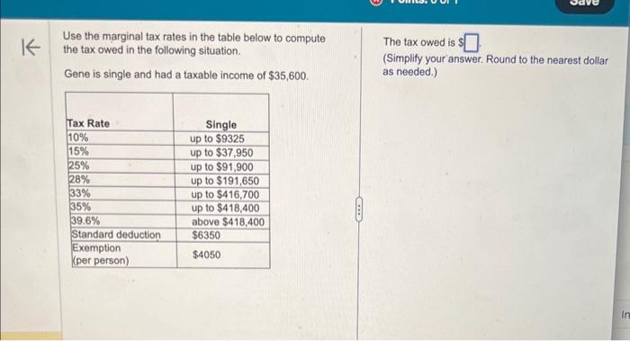 Solved Use the marginal tax rates in the table below to | Chegg.com