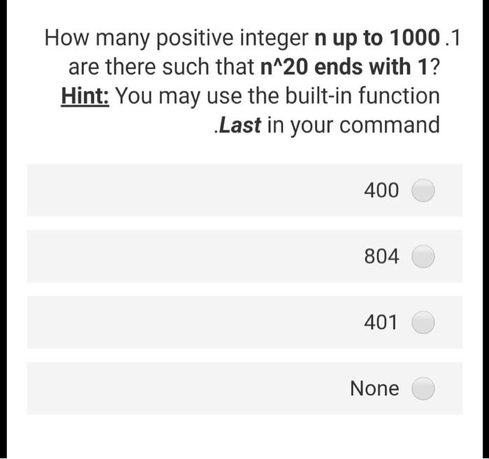 Solved How many positive integer n up to 1000.1 are there | Chegg.com
