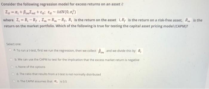 Solved Consider the following regression model for excess | Chegg.com