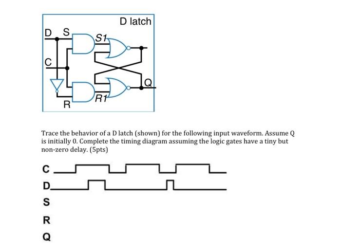 Solved Trace the behavior of a D latch (shown) for the | Chegg.com