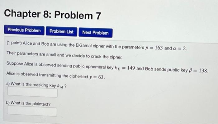 Solved Chapter 8: Problem 7 Previous Problem Problem List | Chegg.com